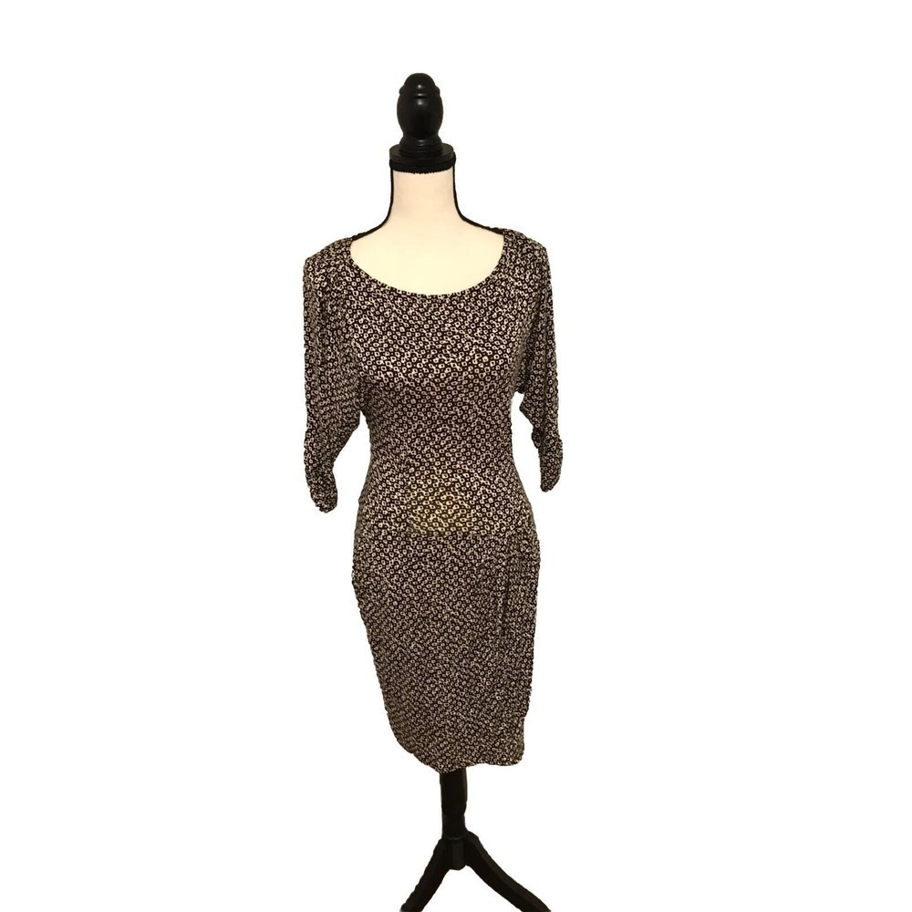 Anthropologie Weston Wear Black Beige Print Empire Waist Pocket Dress S - Picture 2 of 8